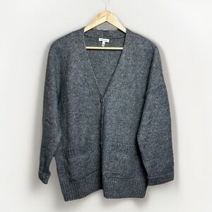 Ella Moss Womens Large Gray Boyfriend-Fit Button-Up Cardigan Long Sleeve Pockets